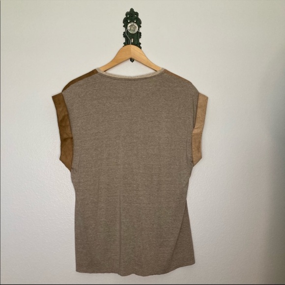 Zara Brown Faux Suede V Neck Top - Picture 2 of 3